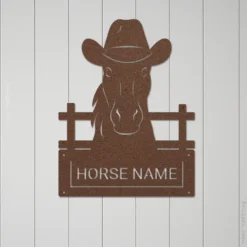 Brown powder coated steel personalized horse paddock plate sign: ranch decor