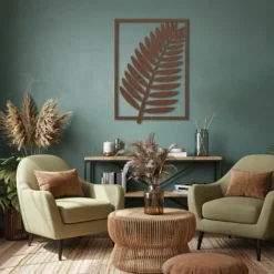 Brown tropical fern leaf metal wall art living room