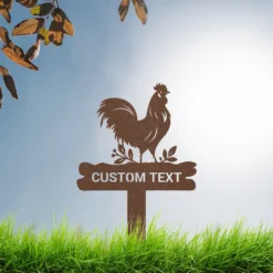Brown weather resistant personalized metal rooster yard sign