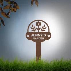 Brown weatherproof custom floral garden sign