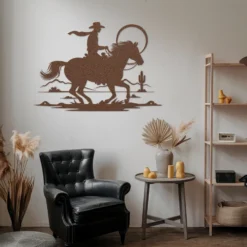 Brown western cowboy desert horse ride wall art-lounge room