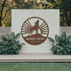 Brown wolf established metal sign extrior