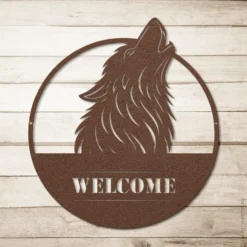 Weatherproof Brown wolf welcome metal exterior sign