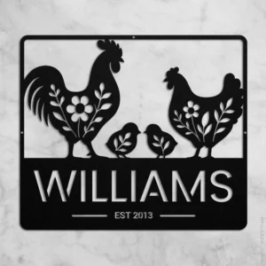 Custom Chicken Family Metal Sign - Personalized Name & Date Farmhouse Wall Art