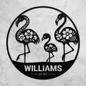 Custom Flamingo Family Name Est Date Metal Sign Wall Decor
