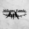Custom Metal Family Name Sign with Birds: Minimalist Steel Decor