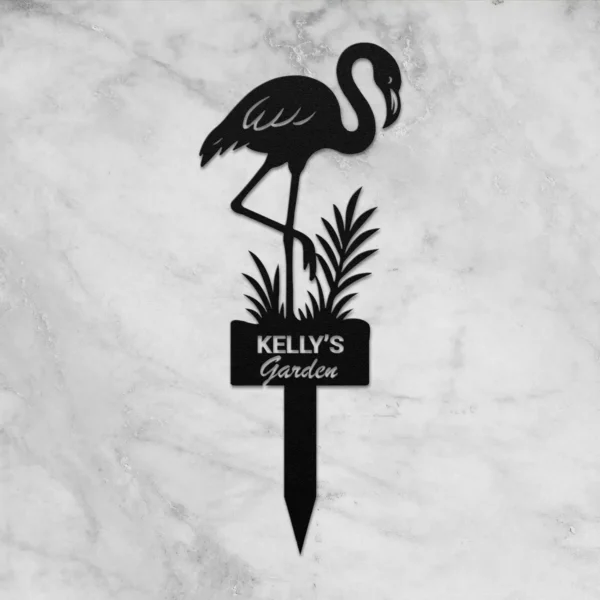 Custom Name Lone Flamingo Garden Metal Sign Exterior Decor