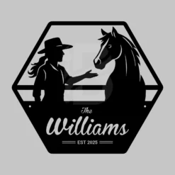 Custom Equestrian Cowgirl Family Name & Established Date Metal Sign: Modern Ranch Decor