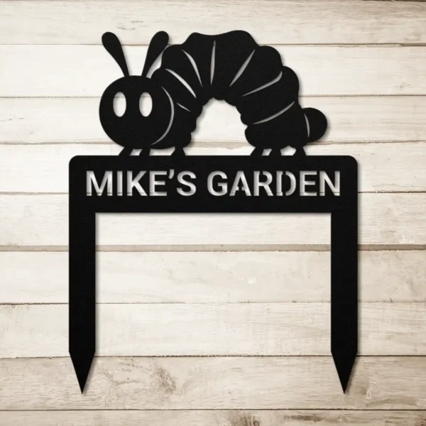 Custom metal caterpillar yard art garden sign whimsical outdoor decor