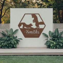 Custom name established date metal sign outside decor