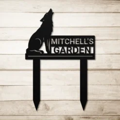 Custom text coyote garden sign outdoor decor