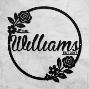 Floral Circle Family Name Est Date Metal Sign
