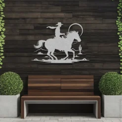 Grey silver western cowboy desert horse ride wall art for outside