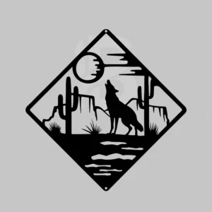 Howling Coyote Silhouette Metal Wall Art – Desert Landscape for Indoor & Outdoor Decor