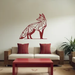 Large red geometric fox metal wall art living room