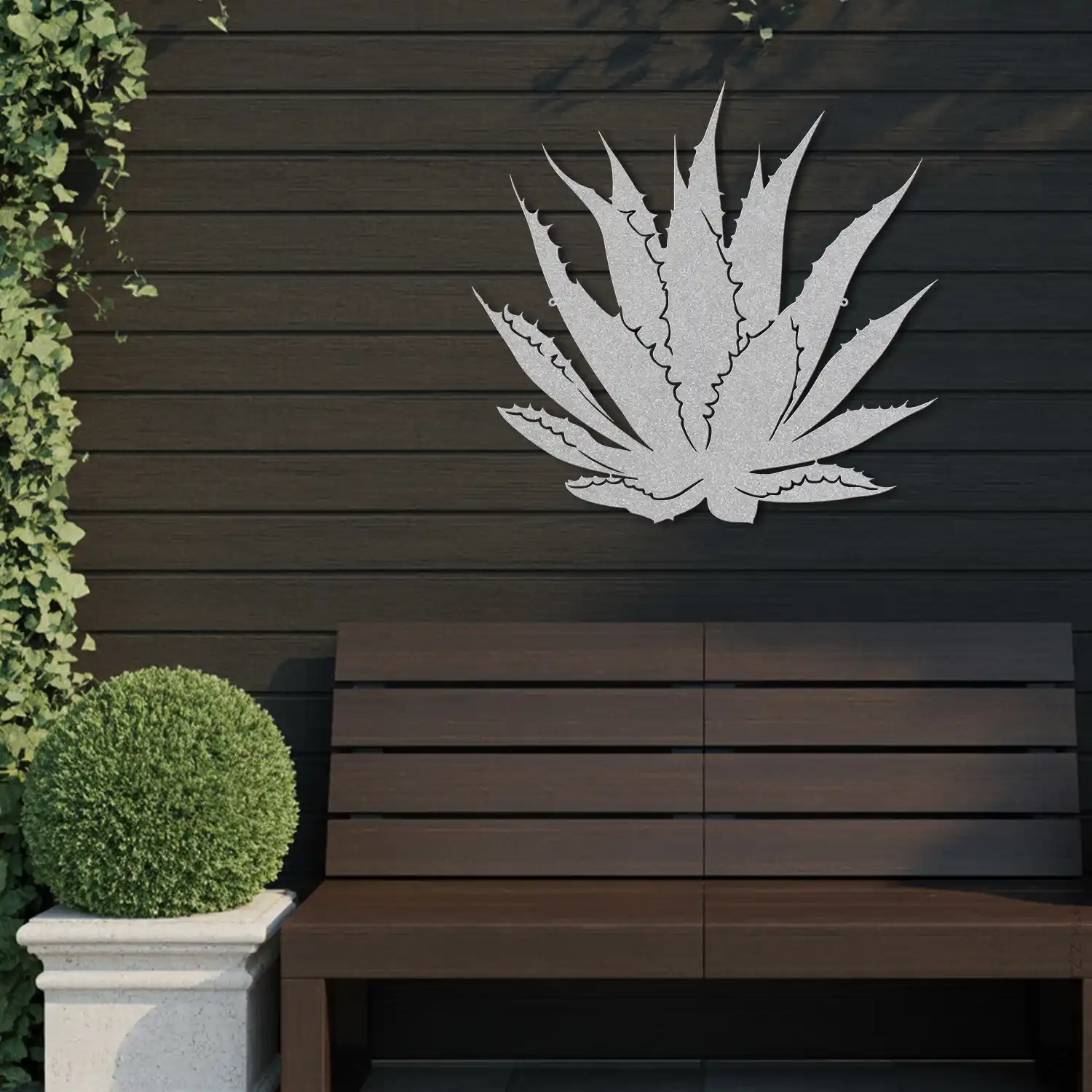 Large silver colored metal agave outdoor decor
