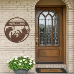 Metal fox welcome sign door entrance