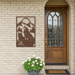 Metallic wolf pack wall decor entryway