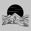 Minimalist metal lone wolf line art wall hanging