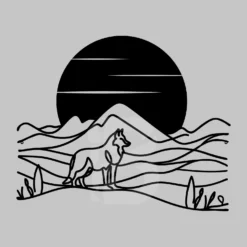 Minimalist metal lone wolf line art wall hanging