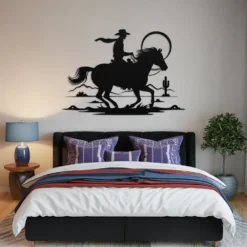 Modern western cowboy desert horse ride metal-wall art large bedroom