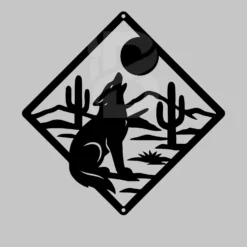 Moonlit desert coyote howl metal wall hanging: outdoor & Indoor Southwestern Decor