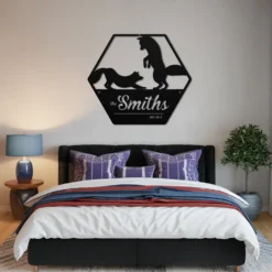 Custom name est date metal sign bedroom wall decor