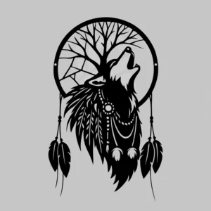 Native American Wolf Spirit Dreamcatcher Metal Wall Art