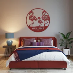 Personalized Flamingo Family Name Est Sign Red Bedroom Decor