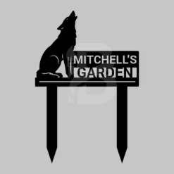 Personalized metal coyote garden sign: outdoor decor