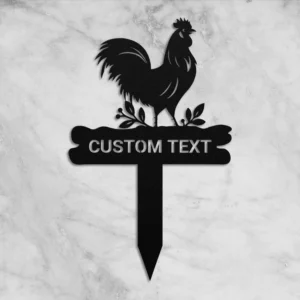 Personalized metal rooster yard sign weather proof outdoor chicken decor