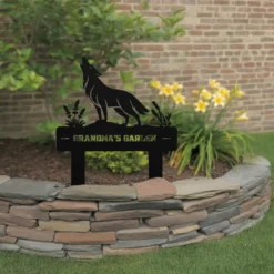 Personalized wolf metal yard sign black