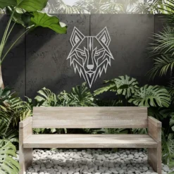 Powder coated silver steel geometric wolf head decor patio