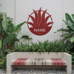 Red Custom Metal Agave Sign with Name Est Date Outdoor Porch Decor