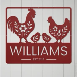 Red Powder-coated Finish Custom Chicken Family Metal Sign