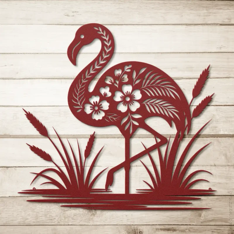 Red Steel Tropical Flamingo Metal Wall Art