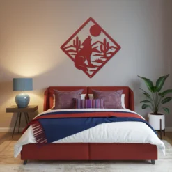 Red metallic desert coyote howl wall art bedroom