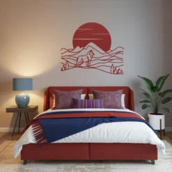 Red metallic lone wolf line art bedroom wall decor