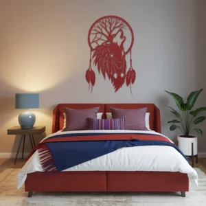 Red metallic wolf spirit dreamcatcher cozy bedroom wall decor
