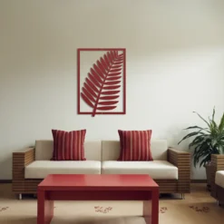 Red metallic tropical fern leaf wall hanging living room minimalist