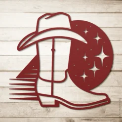 Red metallic western nights cowboy boot hat line art