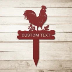 Red personalized metal rooster yard sign