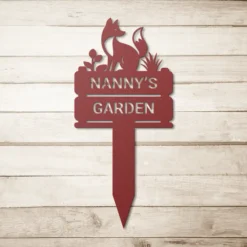 Red powder coated steel custom name fox yard sign