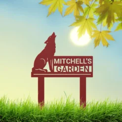 Red powder coated steel personalized coyote garden sign