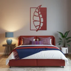 Red steel contemporary geometric leaf Metal wall art cozy bedroom master