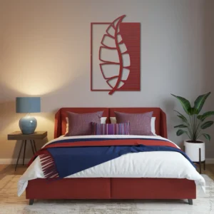 Red steel contemporary geometric leaf Metal wall art cozy bedroom master