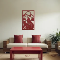 Red trio wolf pack metal wall nature wall art living room