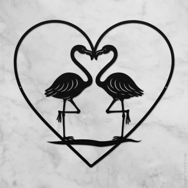 Romantic Flamingo Heart Metal Wall Art