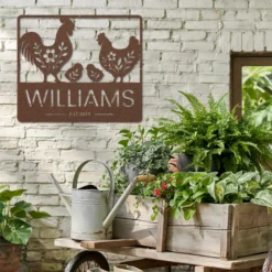 Rustic Copper Custom Chicken Family Metal Sign Outdoor Decor