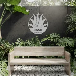 Silver Colored Custom Agave Metal Sign with Name Est Date Patio Decor